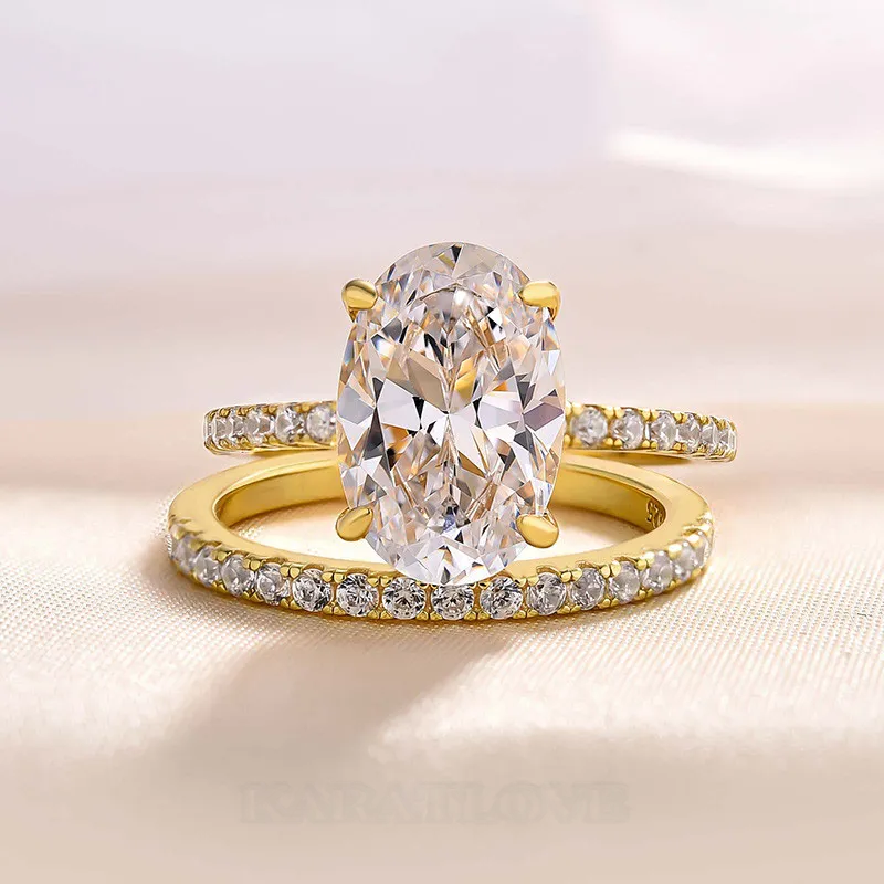 Oval Cut Diamond White Sterling Silver Classic Ring Set