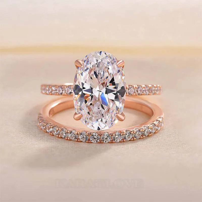 Oval Cut Diamond White Sterling Silver Classic Ring Set