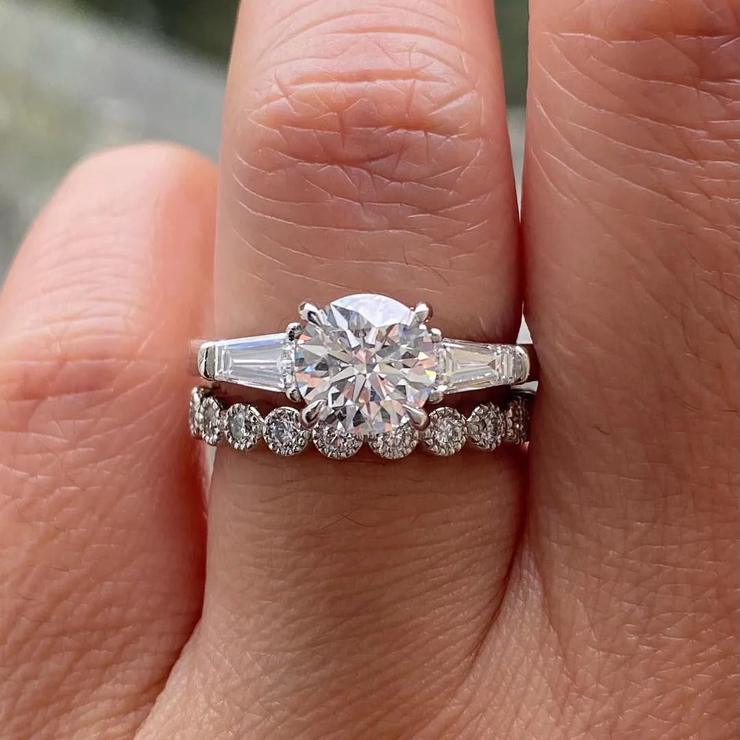 Round Cut Diamond White Sterling Silver 3-Stone Ring Set
