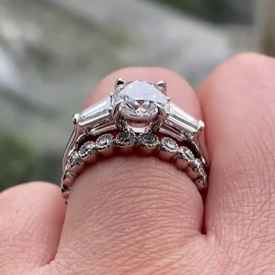 Round Cut Diamond White Sterling Silver 3-Stone Ring Set