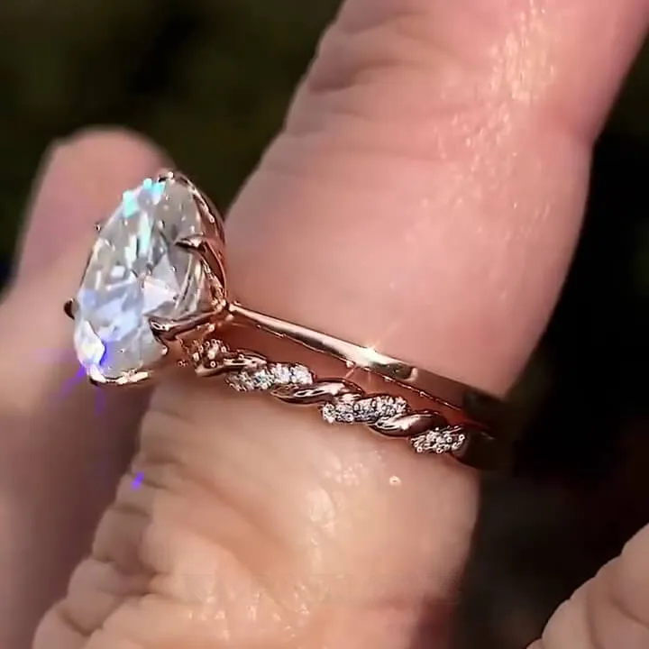 Oval Cut Diamond White Sterling Silver Rose Gold Solitaire Bridal Sets