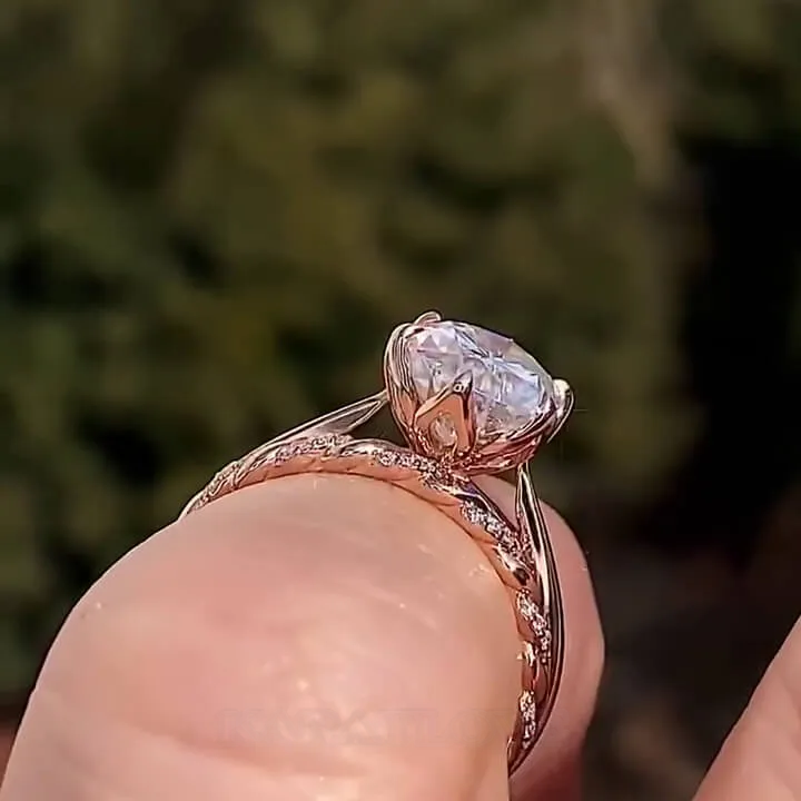 Oval Cut Diamond White Sterling Silver Rose Gold Solitaire Bridal Sets