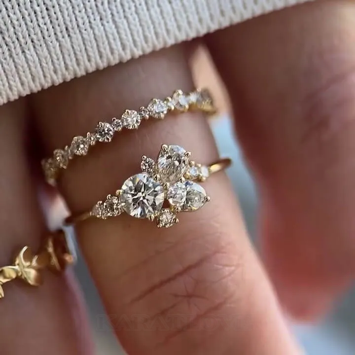 Round Cut Diamond White Sterling Silver Yellow Gold Bridal Sets