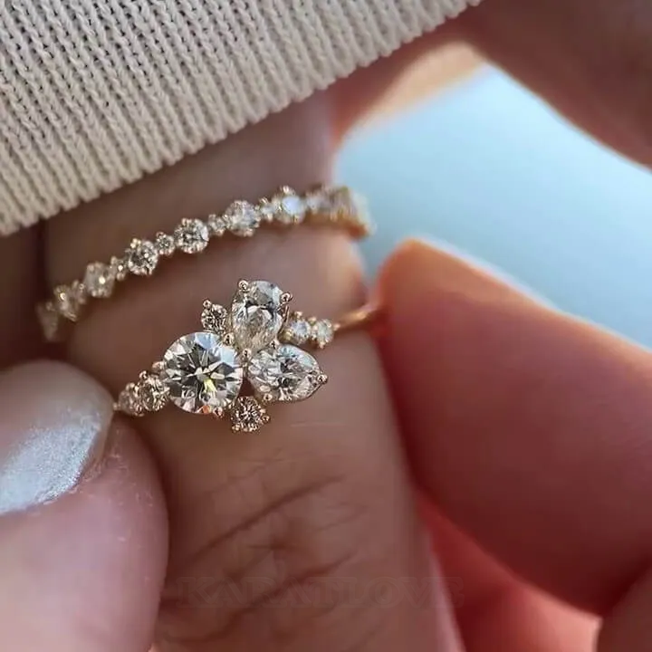 Round Cut Diamond White Sterling Silver Yellow Gold Bridal Sets