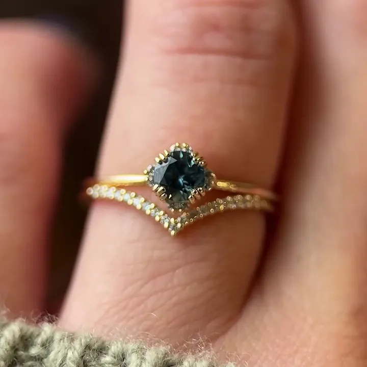 Round Cut Sapphire Blue Sterling Silver Yellow Gold Bridal Sets