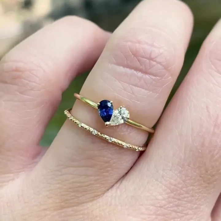 Pear Cut Sapphire Blue Diamond White Sterling Silver Yellow Gold Heart Bridal Sets