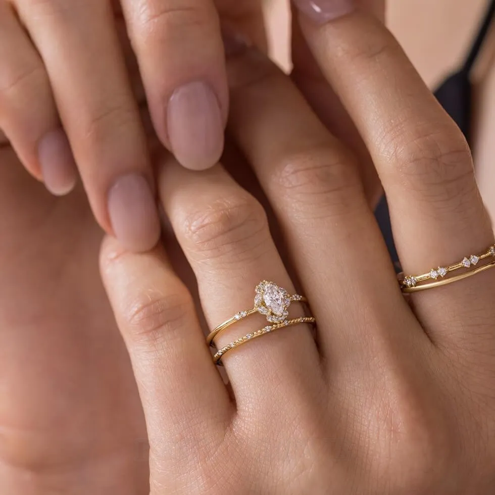 Marquise Cut Diamond White Sterling Silver Yellow Gold Halo Bridal Sets