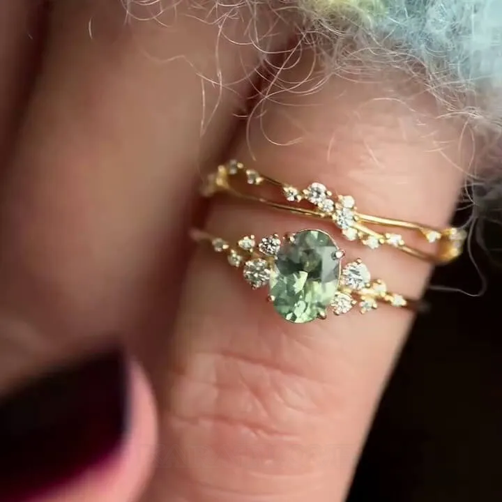 Oval Cut Peridot Green Sterling Silver Yellow Gold Bridal Sets Oval Cut Peridot Green Sterling Silver Yellow Gold Bridal Sets