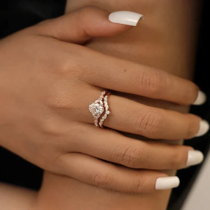 Oval Cut Diamond White Sterling Silver Rose Gold Bridal Sets Oval Cut Diamond White Sterling Silver Rose Gold Bridal Sets