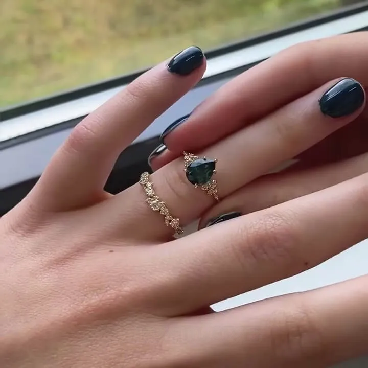 Pear Cut Emerald Green Sterling Silver Yellow Gold Bridal Sets