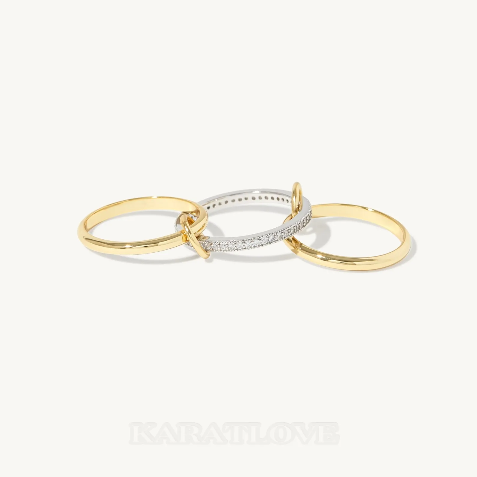 Round Cut Diamond White Sterling Silver Two-tone Connected Linked Interlocking Spinner Ring