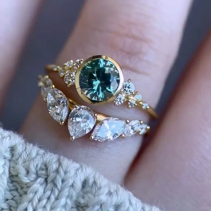 Round Cut Emerald Green Sterling Silver Yellow Gold Bridal Sets Round Cut Emerald Green Sterling Silver Yellow Gold Bridal Sets