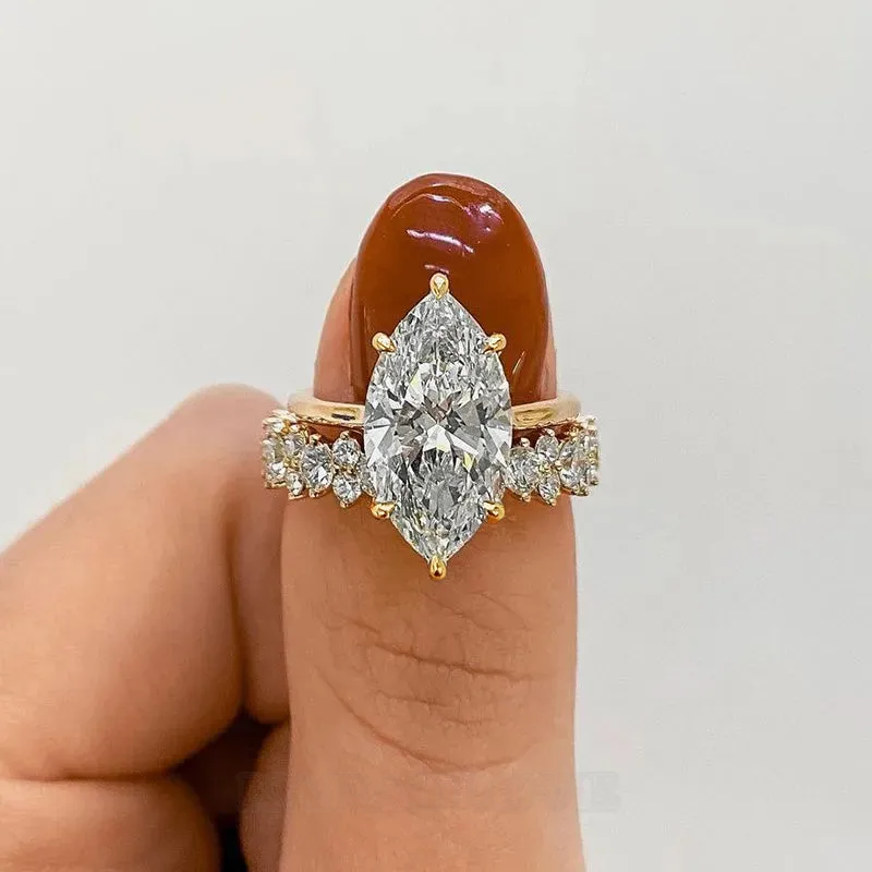 Marquise Cut Diamond White Sterling Silver Available in 3 Colors Halo Wedding Ring Set Marquise Cut Diamond White Sterling Silver Available in 3 Colors Halo Wedding Ring Set