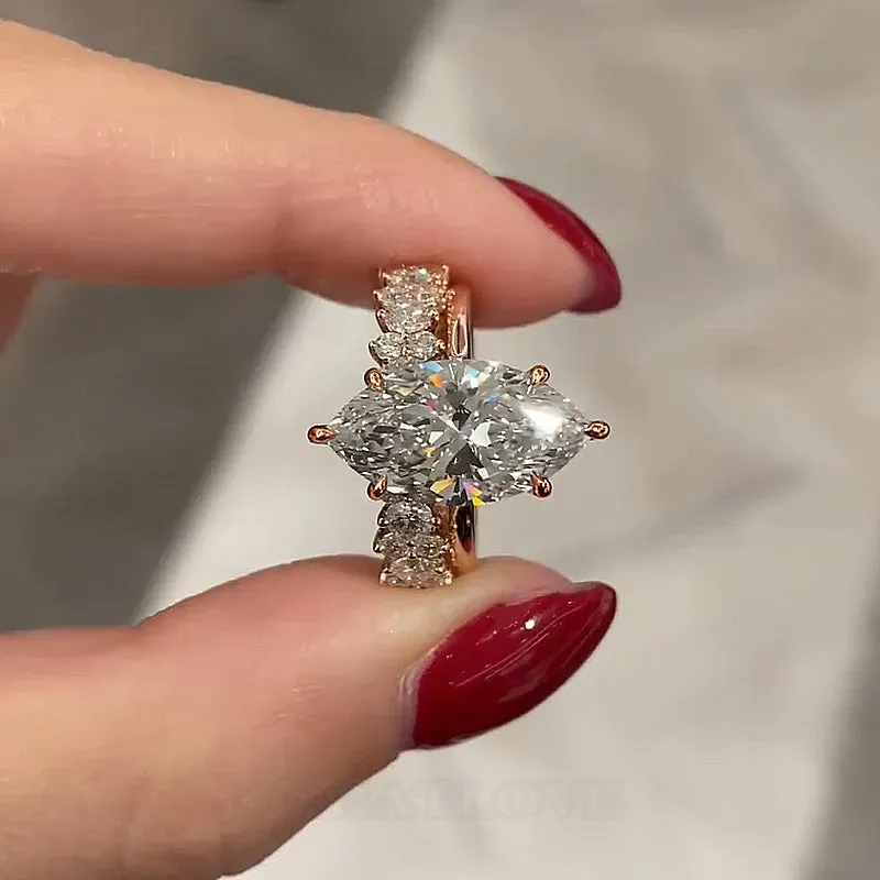 Marquise Cut Diamond White Sterling Silver Available in 3 Colors Halo Wedding Ring Set