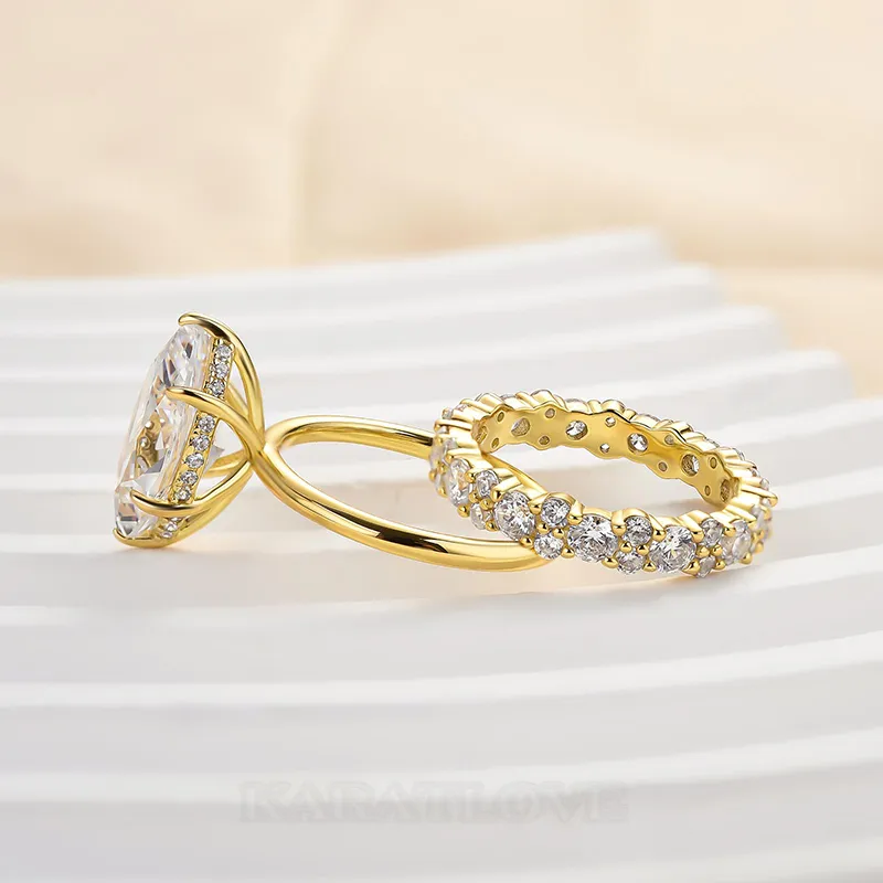 Marquise Cut Diamond White Sterling Silver Available in 3 Colors Halo Wedding Ring Set