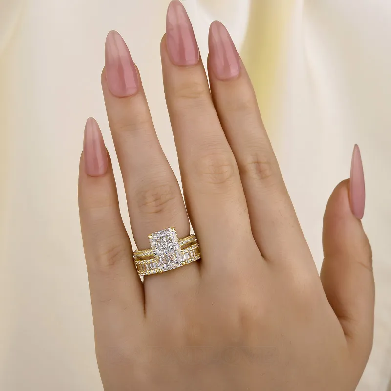 Radiant Cut Diamond White Sterling Silver Available in 3 Colors Wedding Ring Set