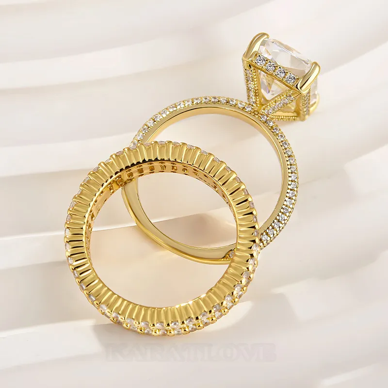 Radiant Cut Diamond White Sterling Silver Available in 3 Colors Wedding Ring Set