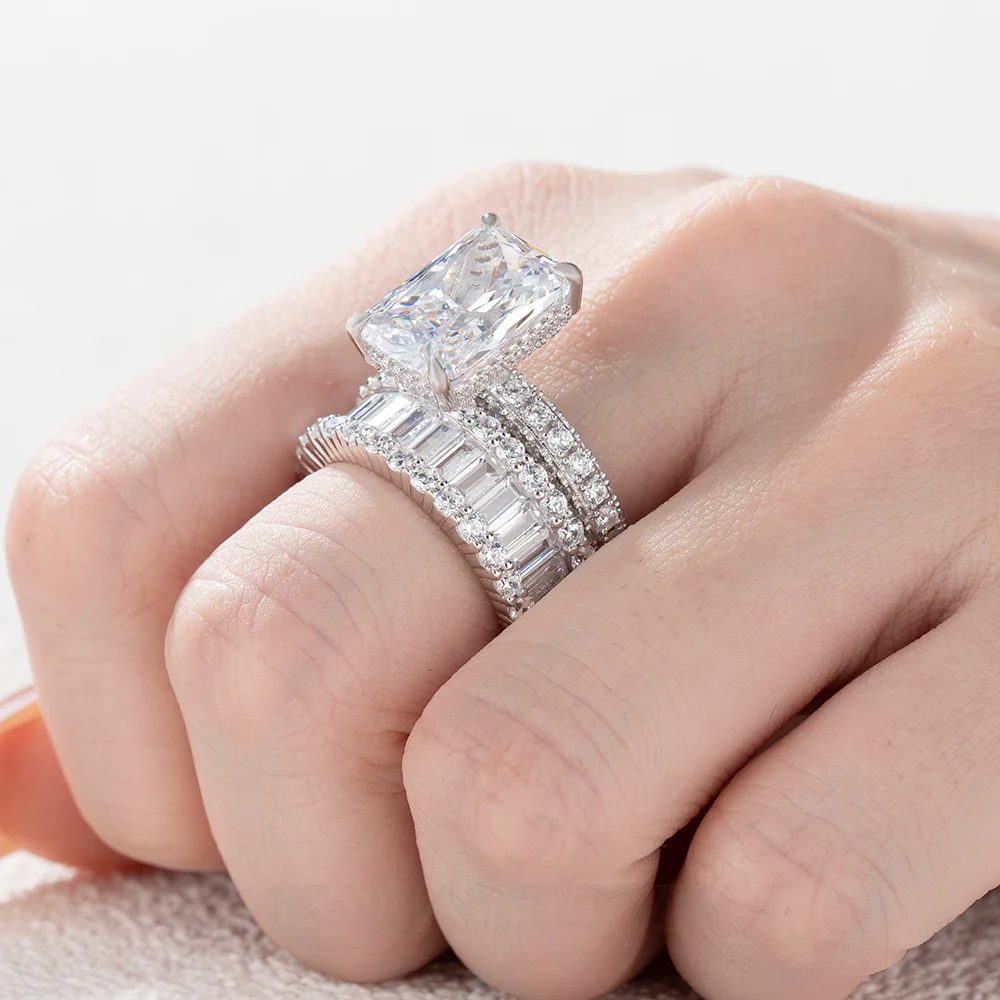 Radiant Cut Diamond White Sterling Silver Available in 3 Colors Wedding Ring Set