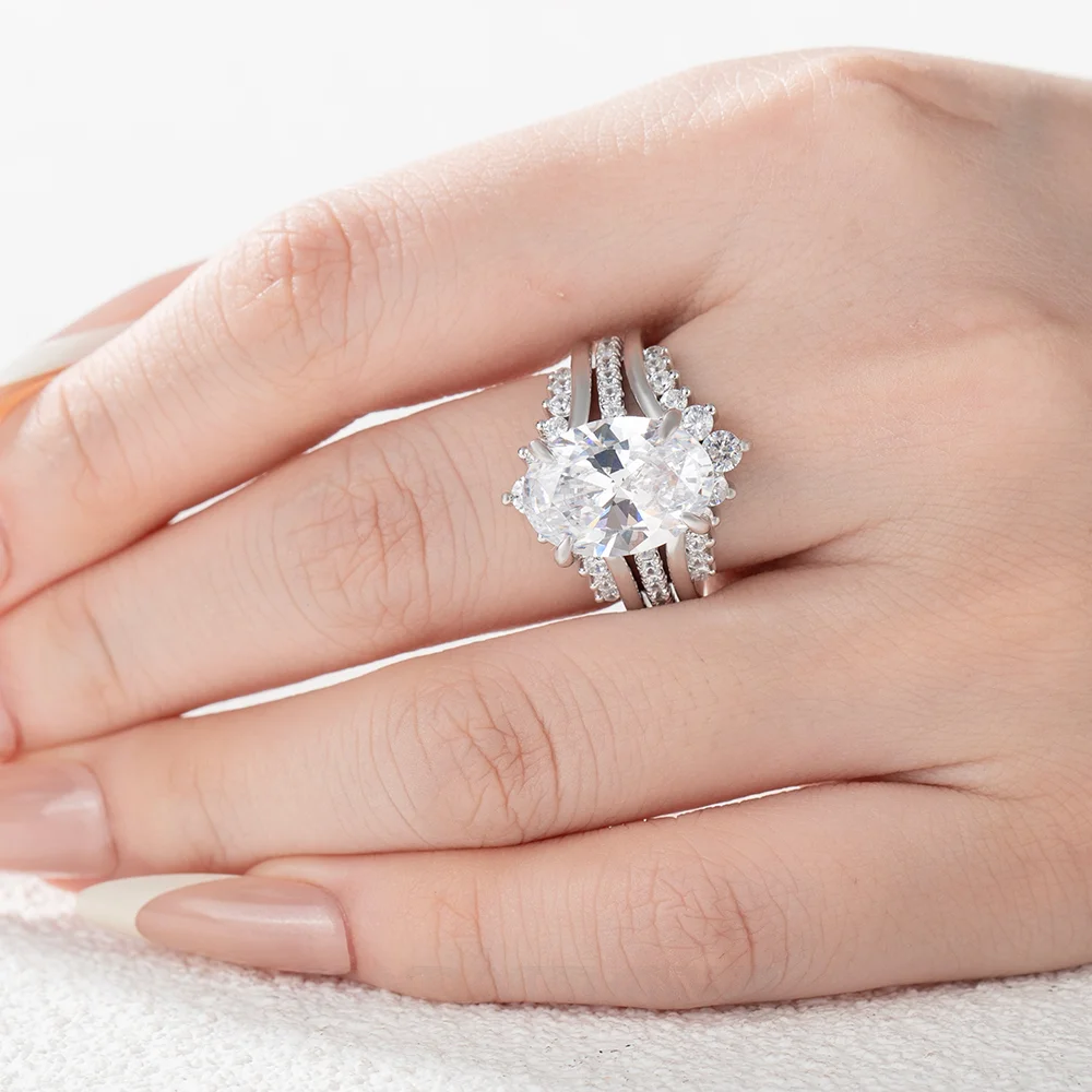 Oval Cut Diamond White Sterling Silver Insert Wedding Ring Set