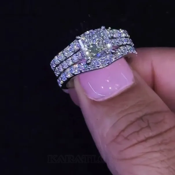 Princess Cut Diamond White Sterling Silver Insert Wedding Ring Set