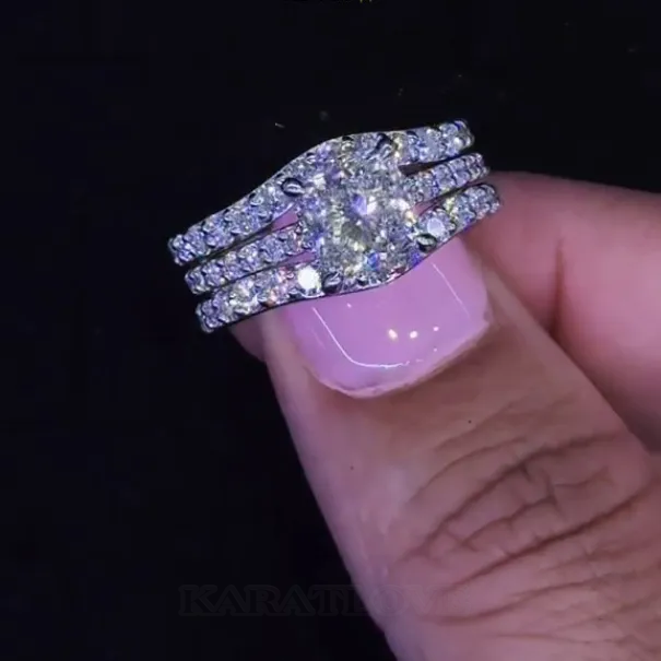 Princess Cut Diamond White Sterling Silver Insert Wedding Ring Set