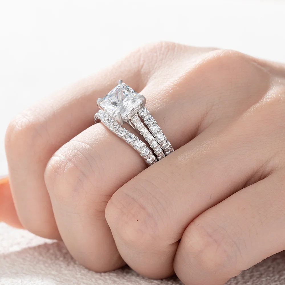 Princess Cut Diamond White Sterling Silver Insert Wedding Ring Set