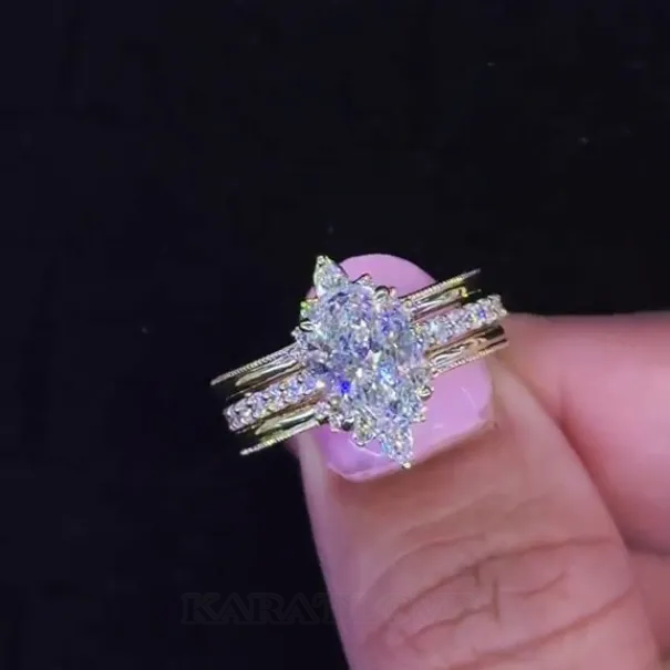 Oval Cut Diamond White Yellow Gold Sterling Silver Insert Wedding Ring Set