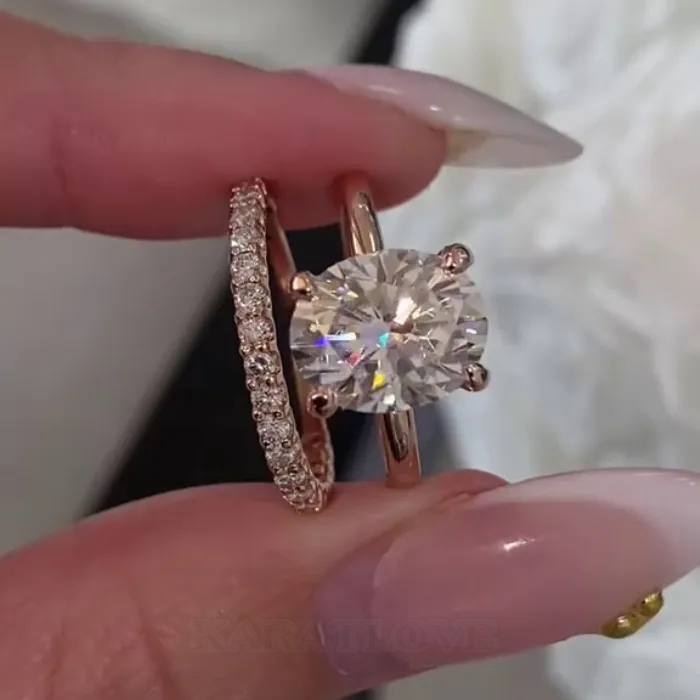 Oval Cut Diamond White 925 Sterling Silver Rose Gold Hidden Halo Wedding Ring Set