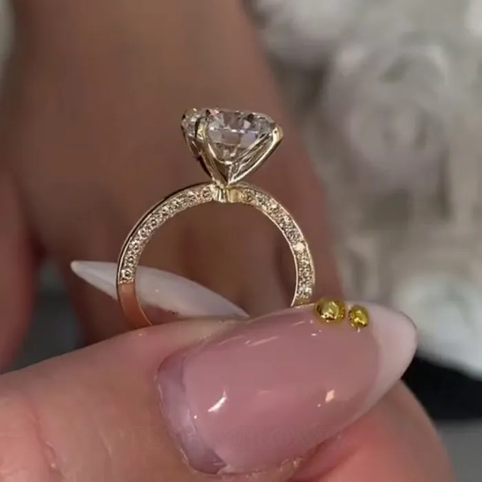 Round Cut Diamond White 925 Sterling Silver Yellow Gold Classic Wedding Ring Set Round Cut Diamond White 925 Sterling Silver Yellow Gold Classic Wedding Ring Set