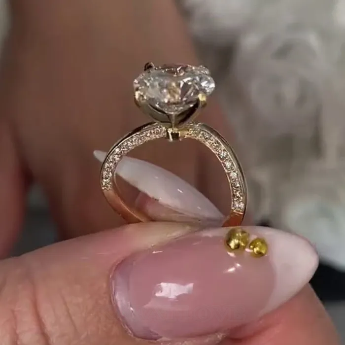 Round Cut Diamond White 925 Sterling Silver Yellow Gold Classic Wedding Ring Set