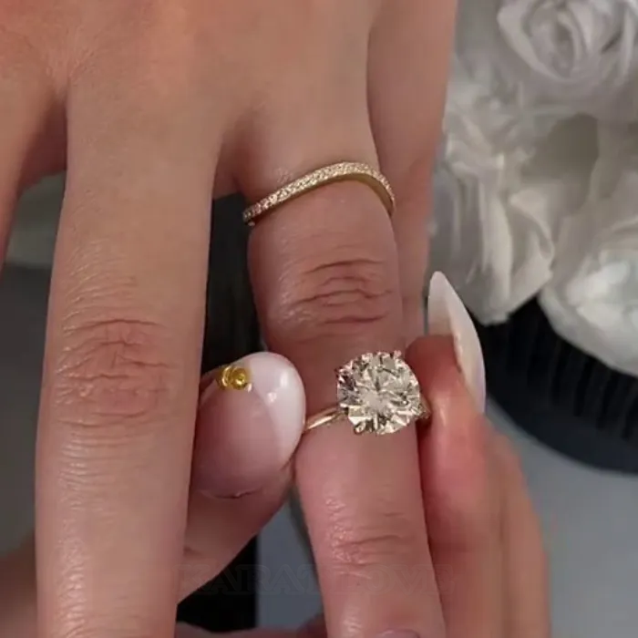 Round Cut Diamond White 925 Sterling Silver Yellow Gold Classic Wedding Ring Set