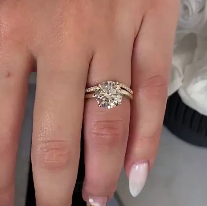 Round Cut Diamond White 925 Sterling Silver Yellow Gold Classic Wedding Ring Set