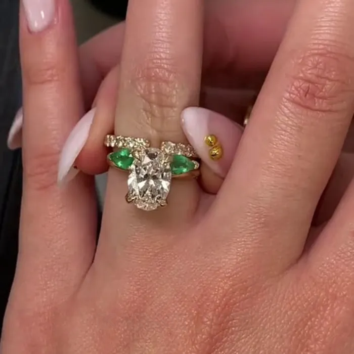 Oval Cut Diamond White 925 Sterling Silver Yellow Gold Art Deco Wedding Ring Set