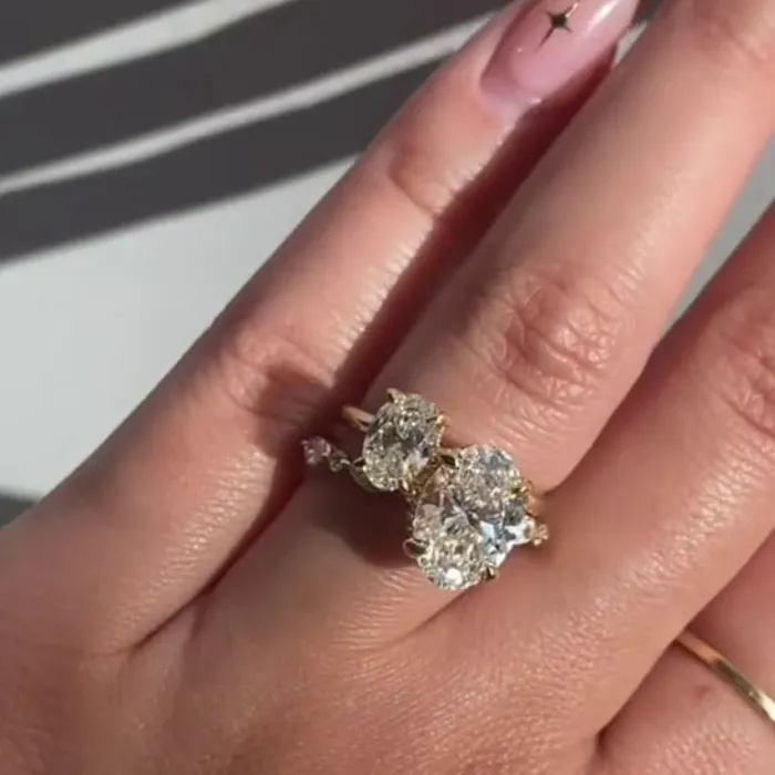 Oval Cut Diamond White 925 Sterling Silver Yellow Gold Art Deco Wedding Ring Set