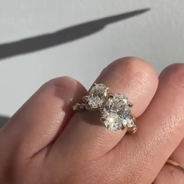 Oval Cut Diamond White 925 Sterling Silver Yellow Gold Art Deco Wedding Ring Set