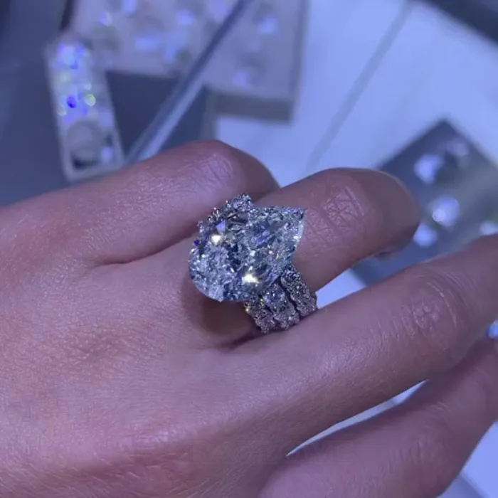 Pear Cut Diamond White 925 Sterling Silver 3-Piece Wedding Ring Set