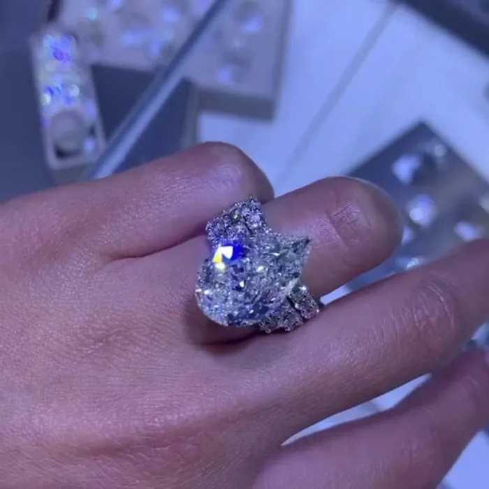 Pear Cut Diamond White 925 Sterling Silver 3-Piece Wedding Ring Set