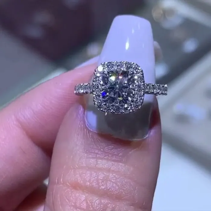 Cushion Cut Diamond White 925 Sterling Silver Double Halo Wedding Ring Set Cushion Cut Diamond White 925 Sterling Silver Double Halo Wedding Ring Set