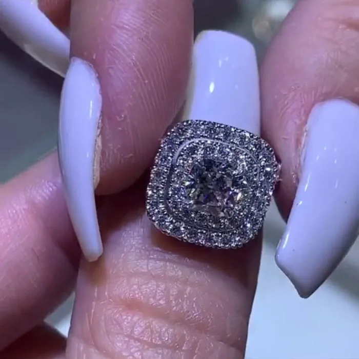 Cushion Cut Diamond White 925 Sterling Silver Double Halo Wedding Ring Set