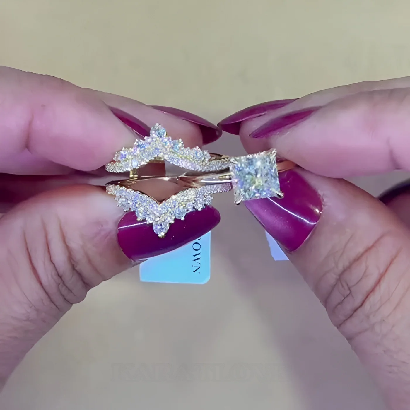 Princess Cut Diamond White 925 Sterling Silver Yellow Gold Art Deco Jacket Ring Princess Cut Diamond White 925 Sterling Silver Yellow Gold Art Deco Jacket Ring