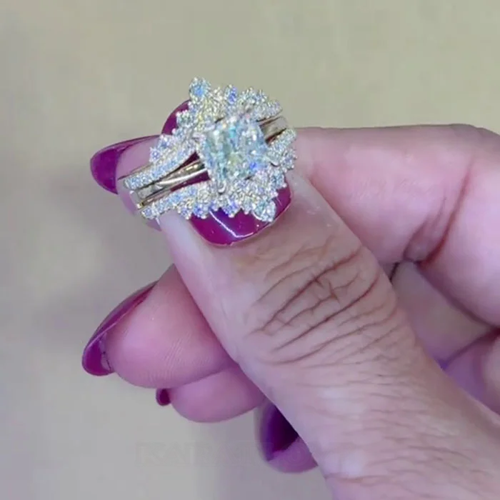 Princess Cut Diamond White 925 Sterling Silver Yellow Gold Art Deco Jacket Ring