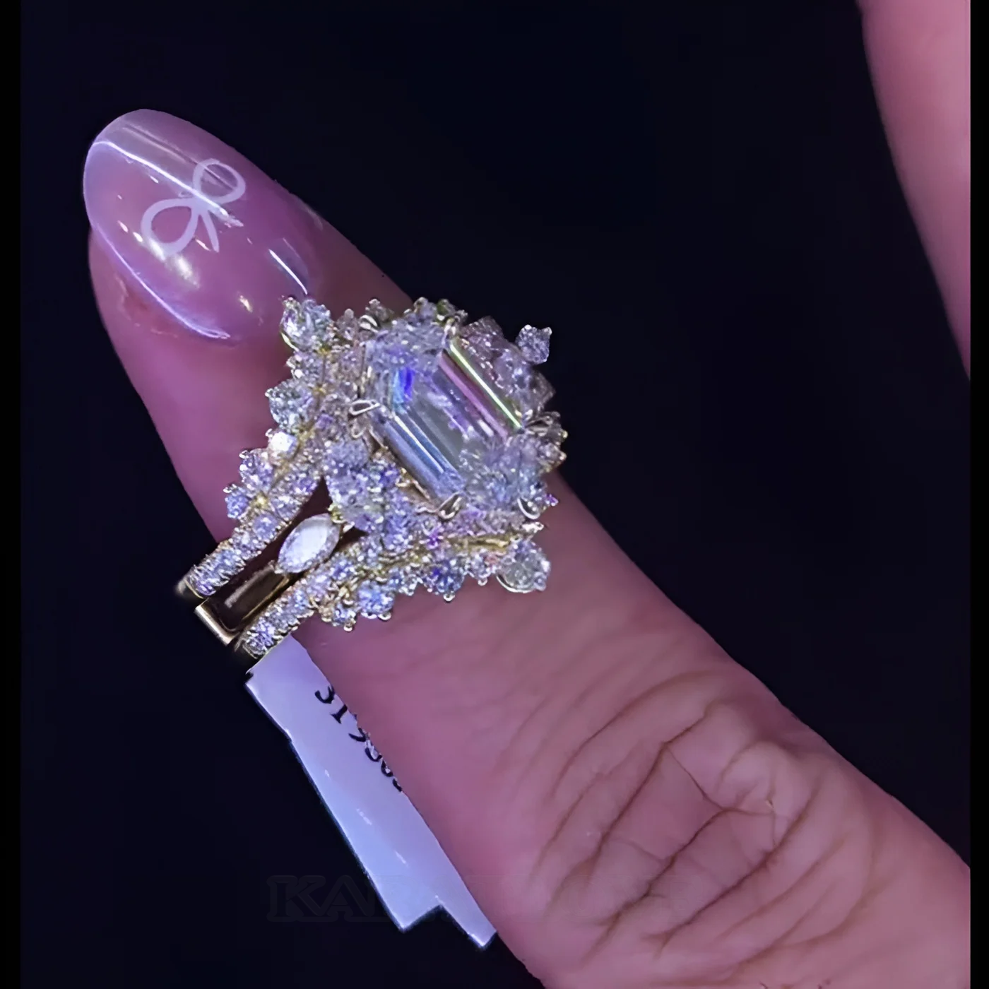 Hexagonal Cut Diamond White 925 Sterling Silver Yellow Gold Art Deco Jacket Ring Hexagonal Cut Diamond White 925 Sterling Silver Yellow Gold Art Deco Jacket Ring
