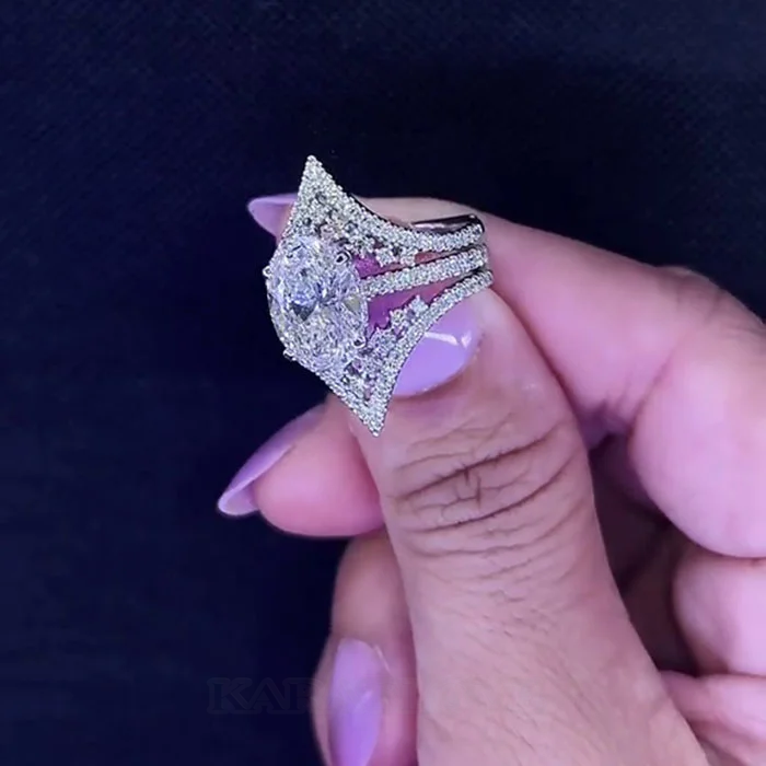Oval Cut Diamond White 925 Sterling Silver Hidden Halo Jacket Ring