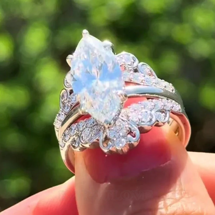 Marquise Cut Diamond White 925 Sterling Silver Hidden Halo Jacket Ring