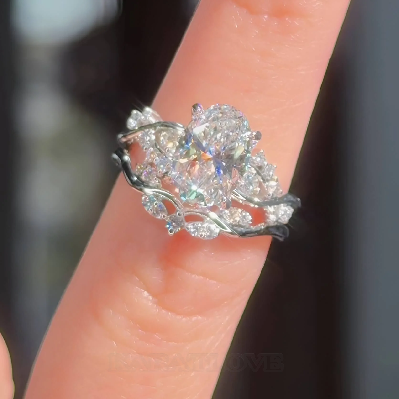 Oval Cut Diamond White Sterling Silver Intertwined Bridal Ring Sets