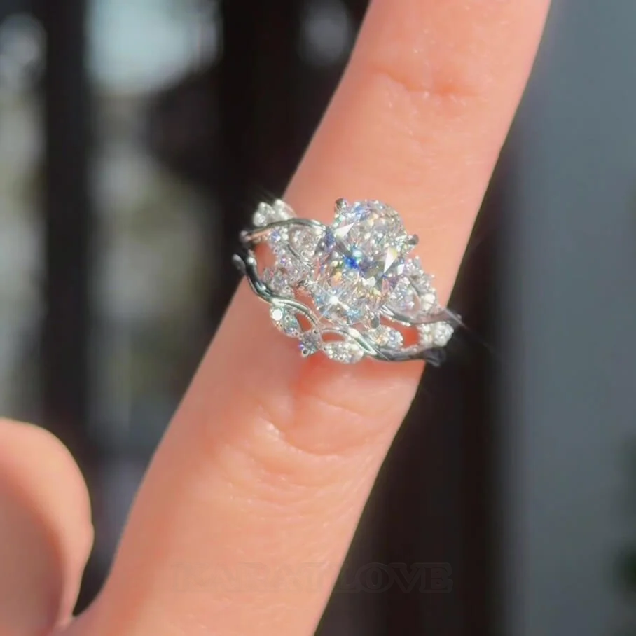 Oval Cut Diamond White Sterling Silver Intertwined Bridal Ring Sets