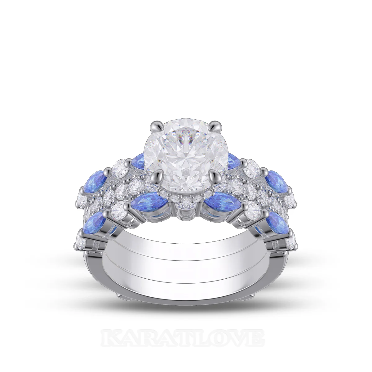 Round Cut Diamond White Insert Sterling Silver Silver Hidden Halo Jacket Bridal Sets