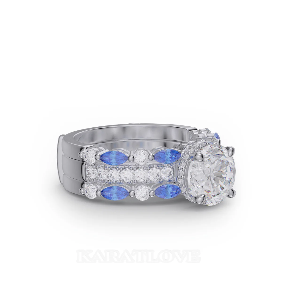 Round Cut Diamond White Insert Sterling Silver Silver Hidden Halo Jacket Bridal Sets