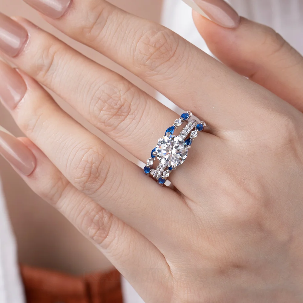 Round Cut Diamond White Insert Sterling Silver Silver Hidden Halo Jacket Bridal Sets