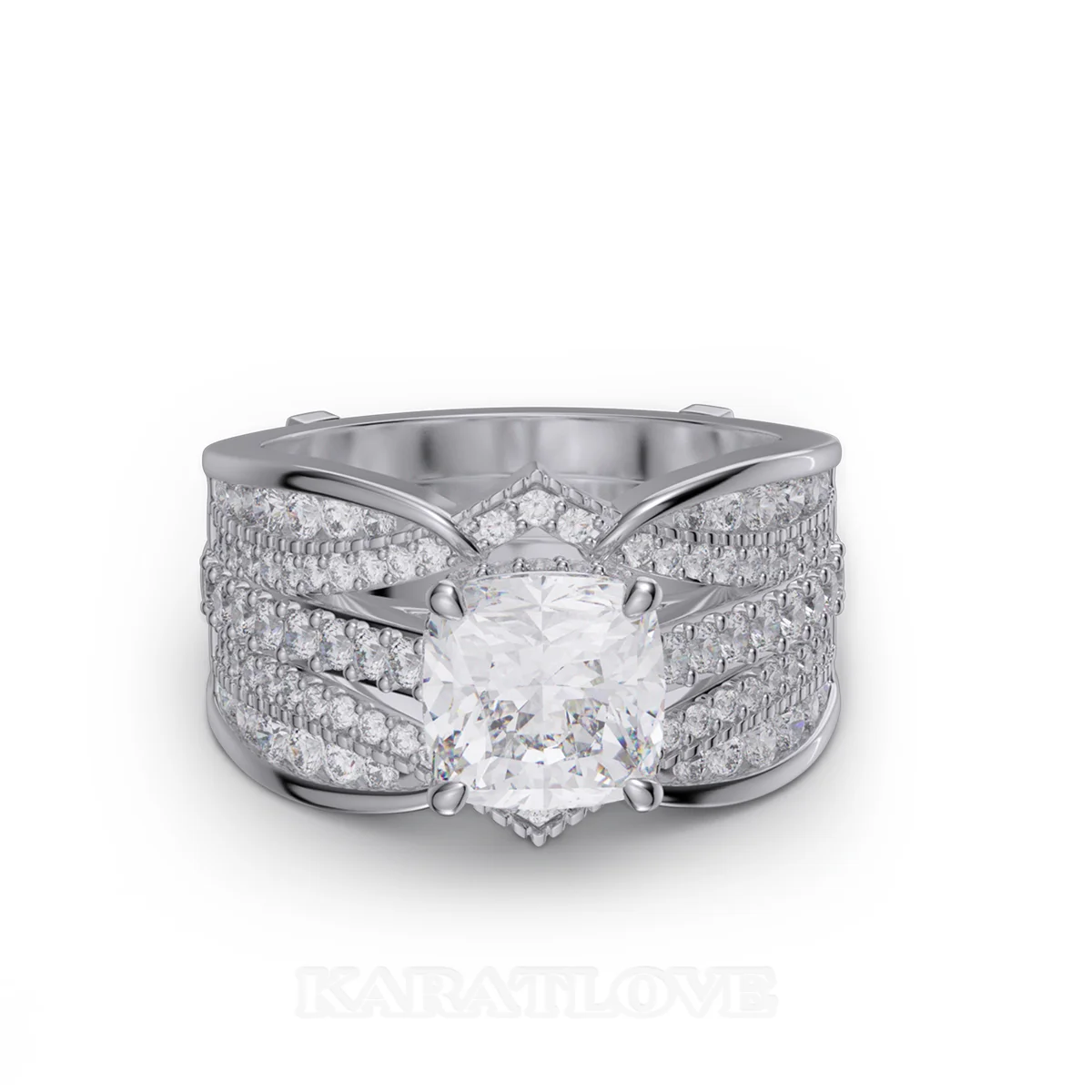 Cushion Cut Diamond White Insert Sterling Silver Hidden Halo Jacket Bridal Sets